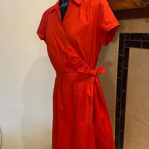 Lands' End Bold Red Wrap Midi Dress